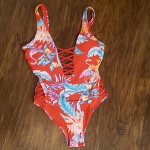 Red tropical bathing suit
